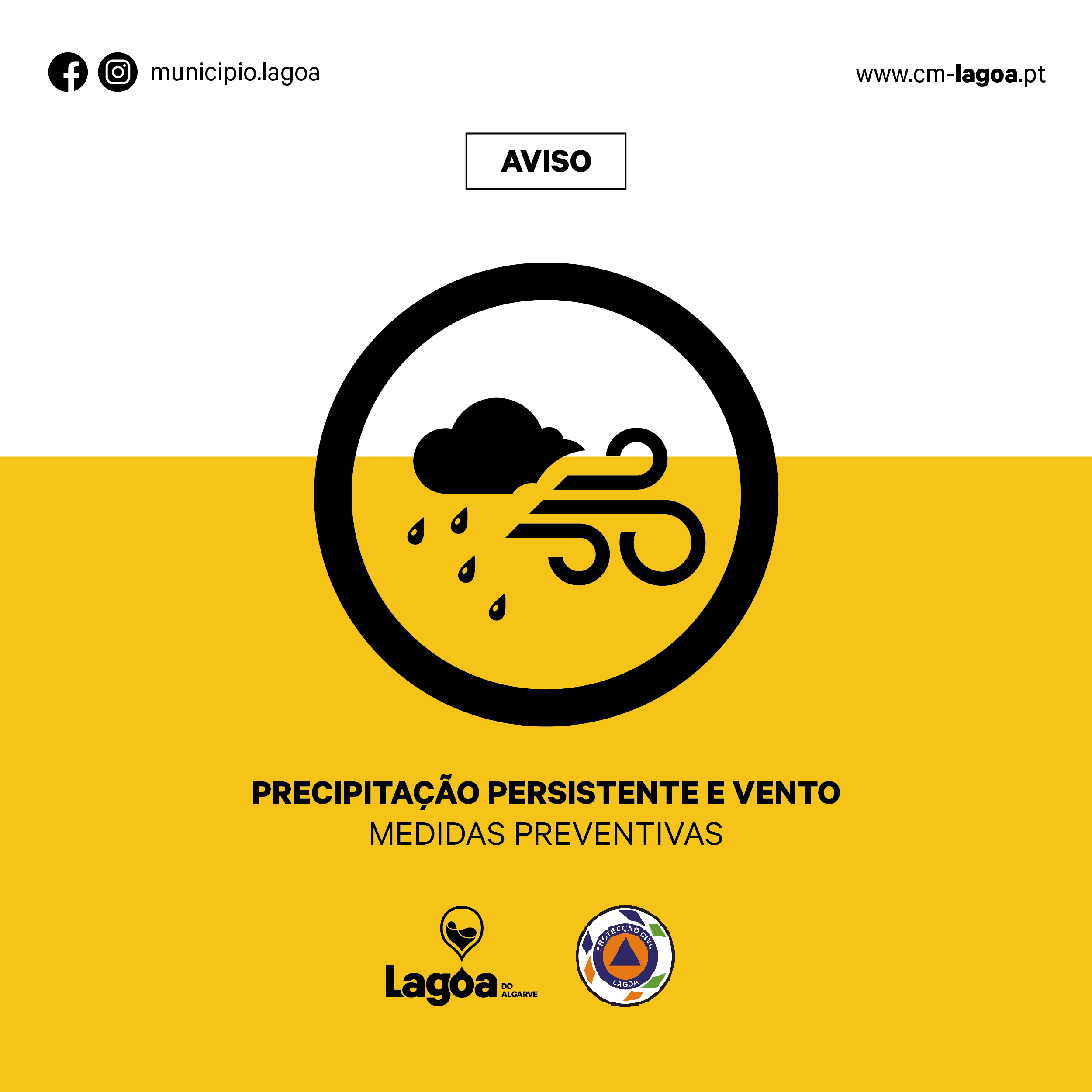 Aviso à População  | Precipitação Persistente e Vento