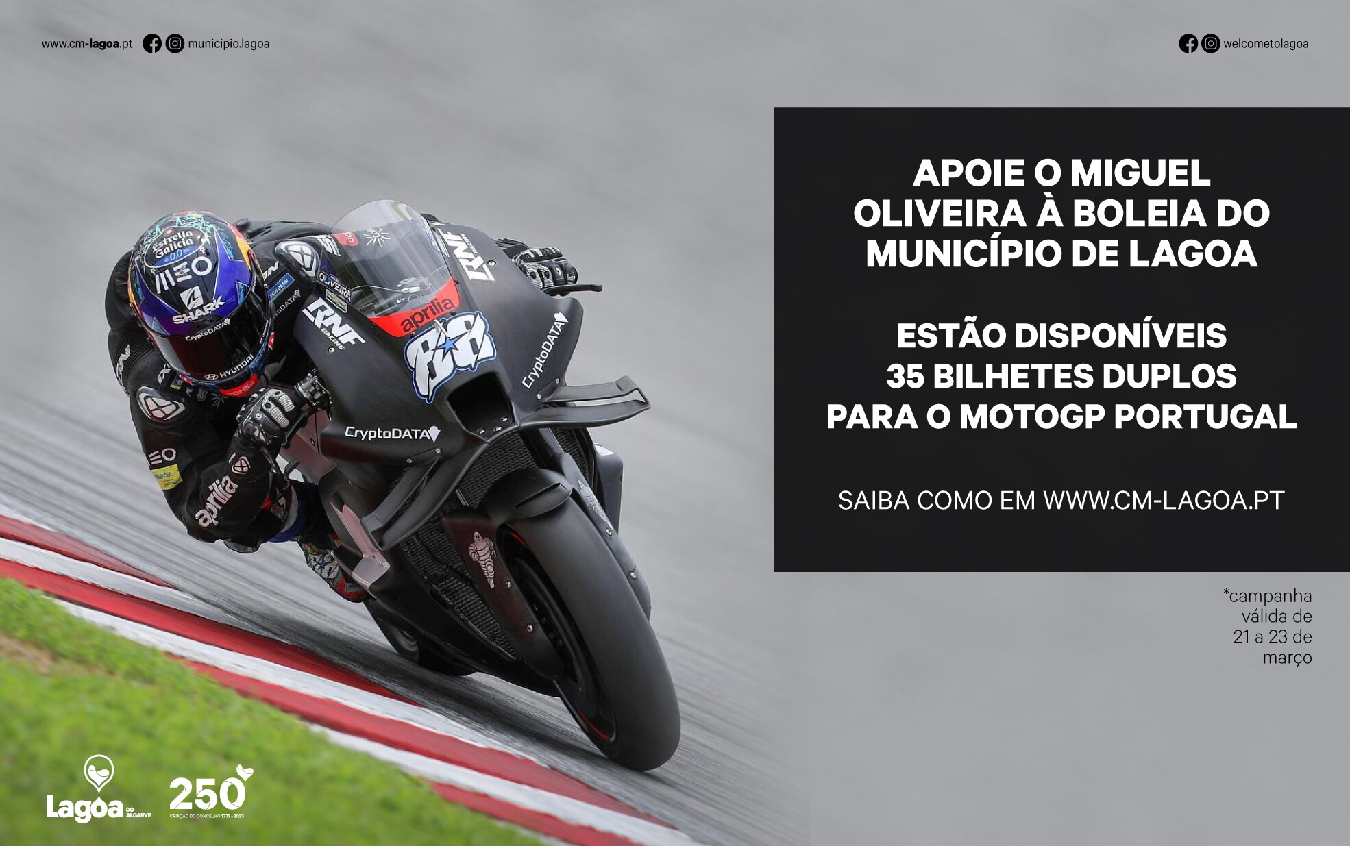 Município de Lagoa tem 35 bilhetes duplos para o MotoGP Grande Prémio de Portugal 2023