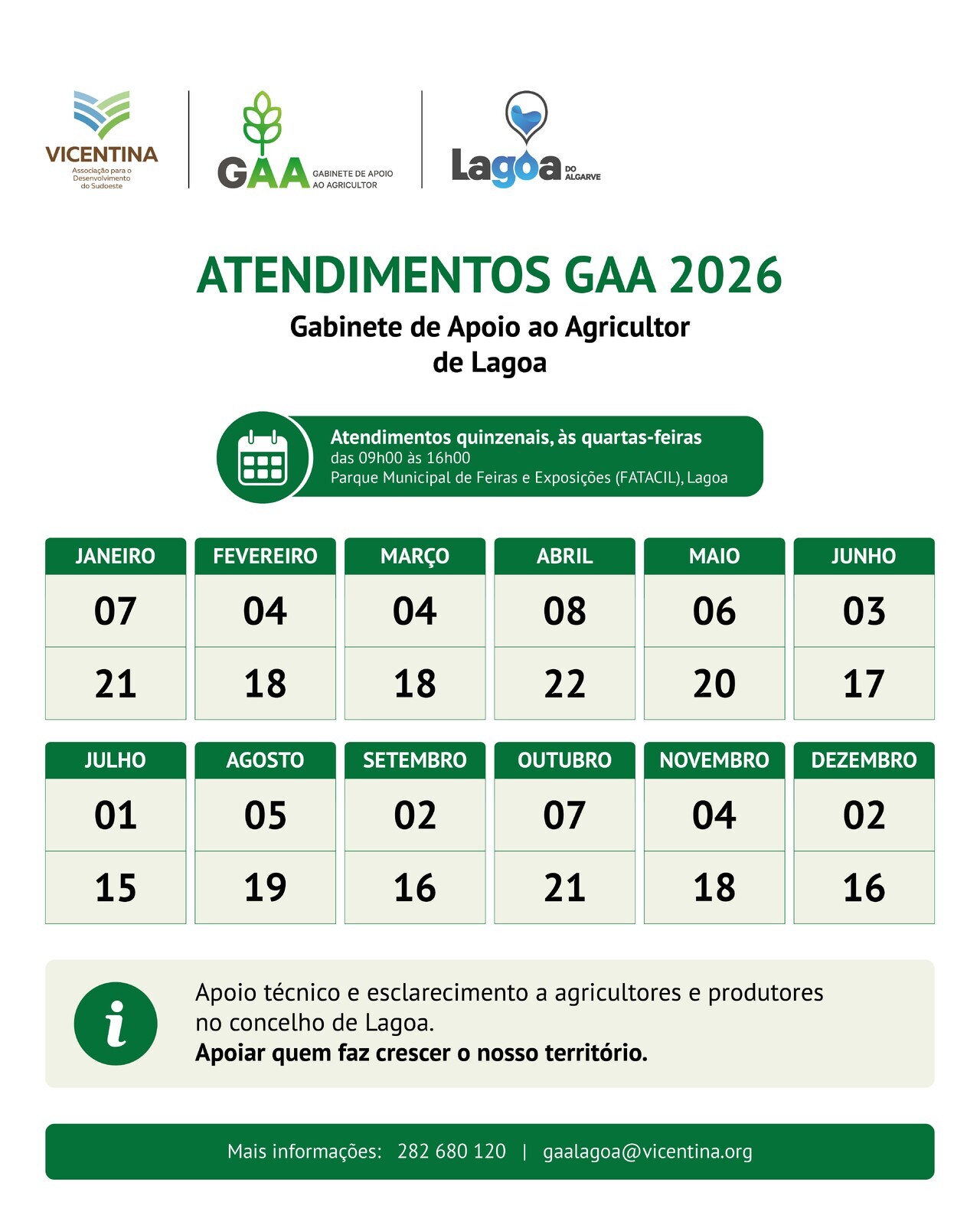 Calend&aacute;rio de Atendimentos